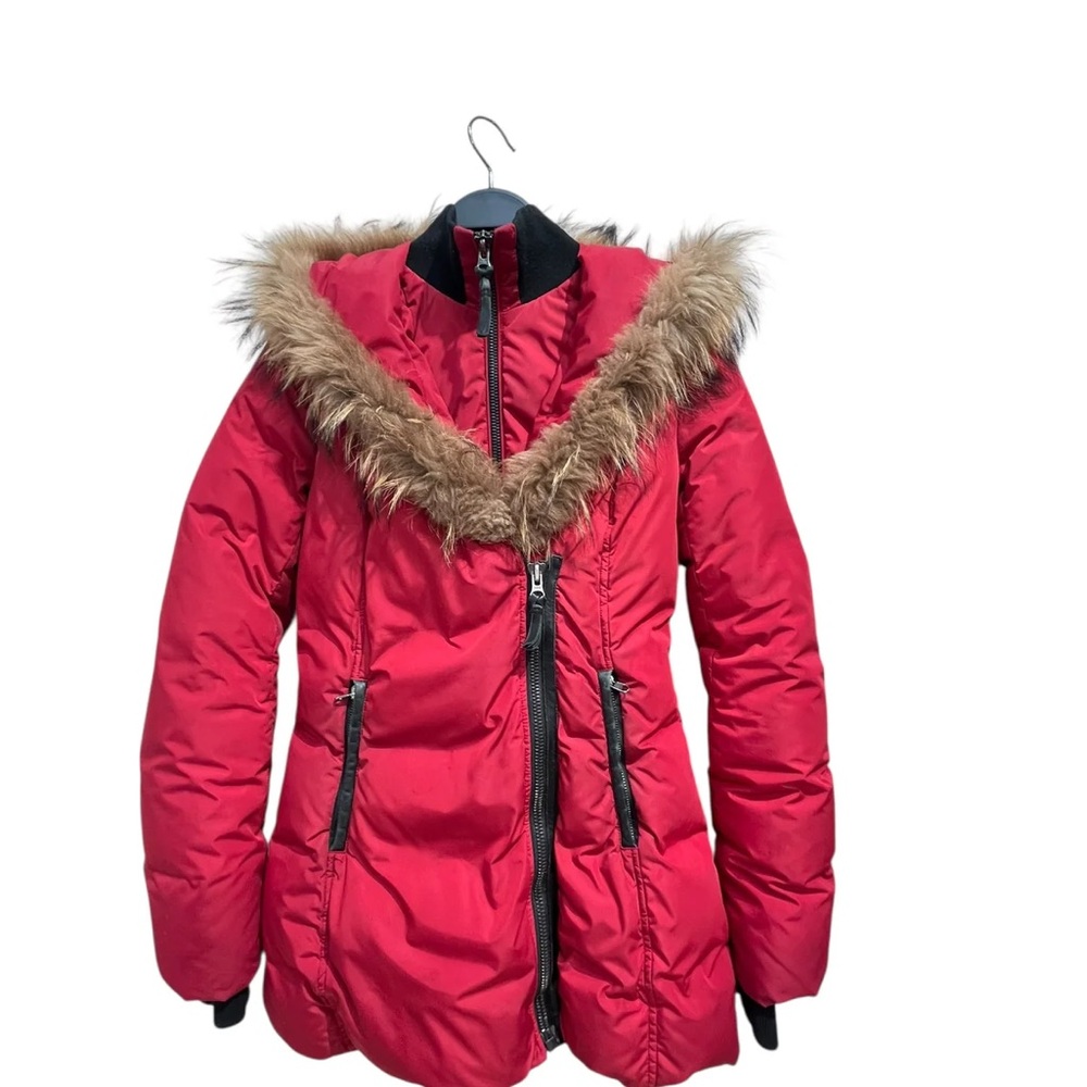 Mackage Red Puffer Jacket with Fur Trim